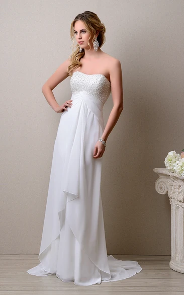 Empire Sleeveless A-Line Chiffon Wedding Dress With Bust Pearls