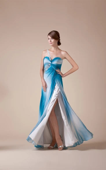 Two-Tone Front-Split Sweetheart Single Strap and Dress With Beading