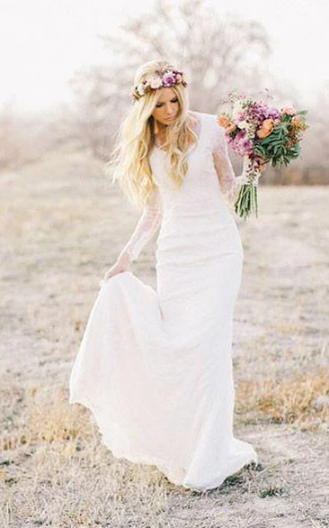 Sheath Mini V-Neck Long Sleeve Brush Train Zipper Lace Wedding Dress
