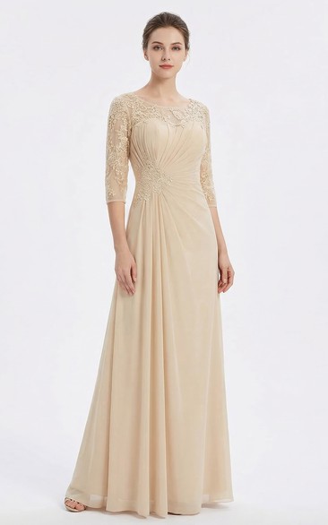 Bateau Neck Half Sleeve Chiffon Applique Gown