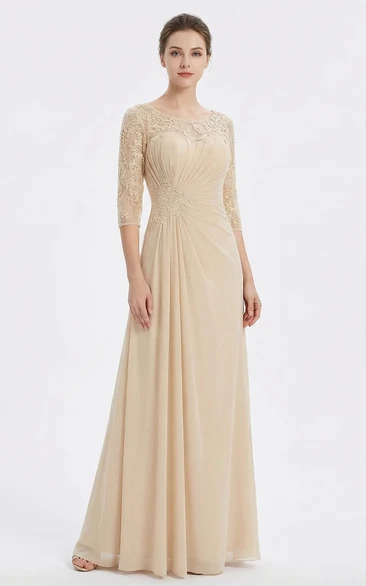Bateau Neck Half Sleeve Chiffon Applique Gown