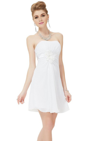 Strapless Floral Appliqueed Short Chiffon Dress