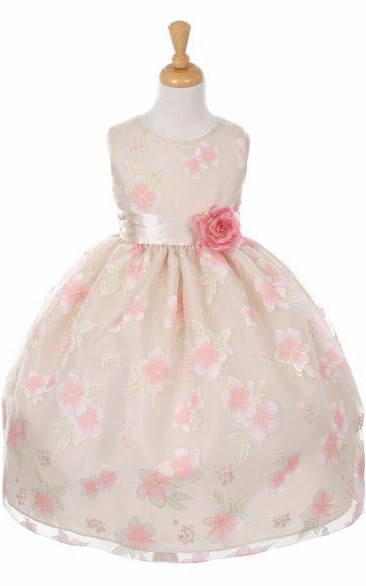 Tea-Length Tiered Organza&Satin Flower Girl Dress