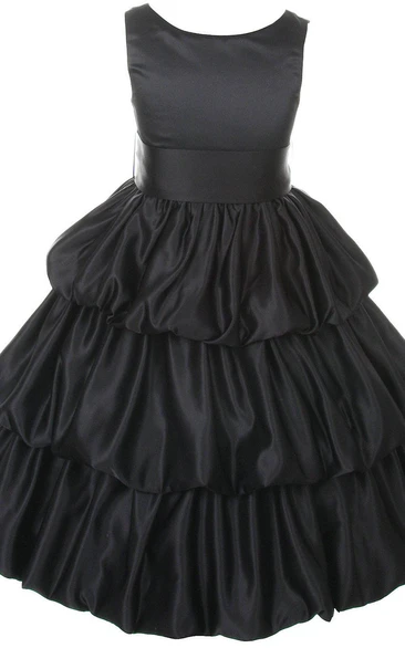 Sleeveless Scoop-neck A-line Taffeta Dress With Ruffles