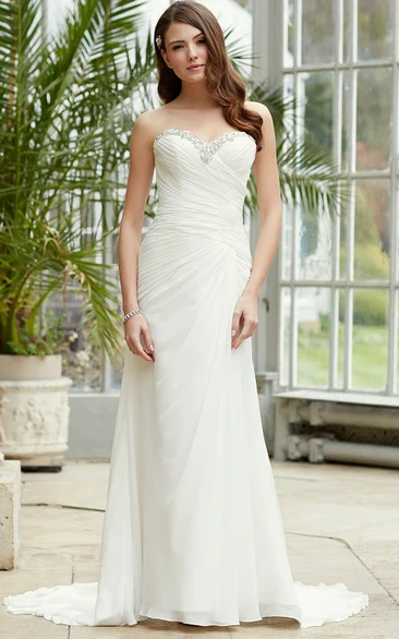 Sweetheart Maxi Beaded Chiffon Wedding Dress With Sweep Train