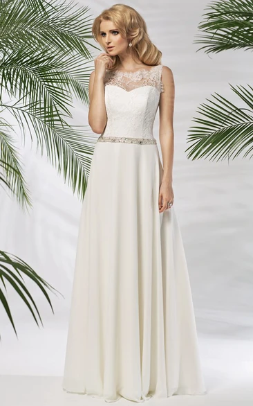 Sleeveless Scoop-Neck Jeweled Chiffon Wedding Dress