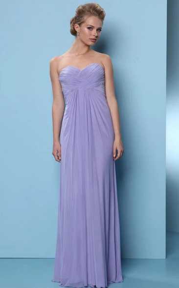 Floor-Length Criss-Cross Sleeveless Sweetheart Chiffon Bridesmaid Dress