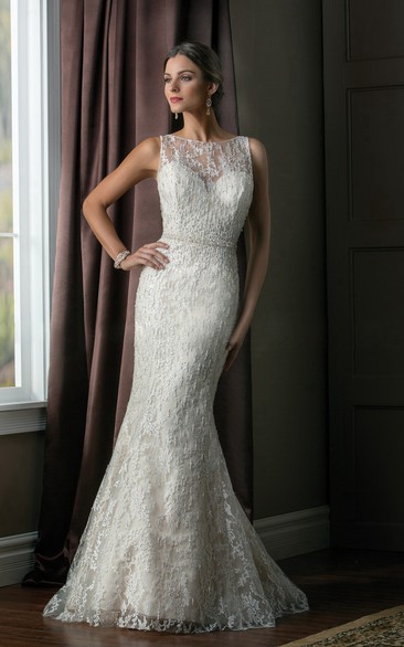 Sleeveless Bateau-Neck Mermaid Wedding Dress With Lace And Keyhole Back