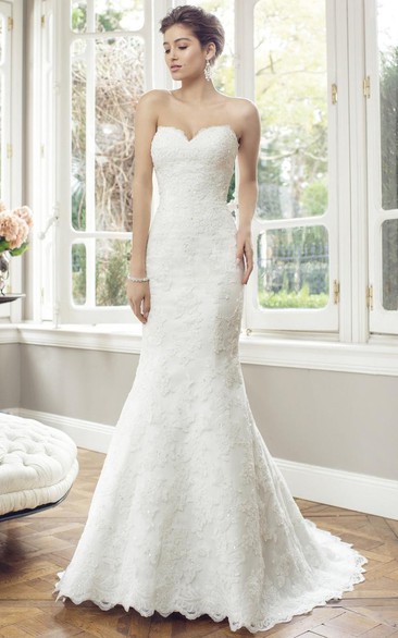 Sheath Floor-Length Sweetheart Lace Wedding Dress With Court Train