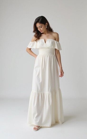 Off-the-shoulder Empire Vintage Floor-length Dress