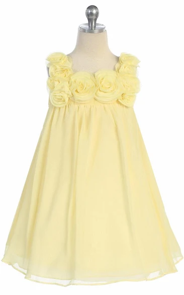 Midi Sleeveless Chiffon Flower Girl Dress