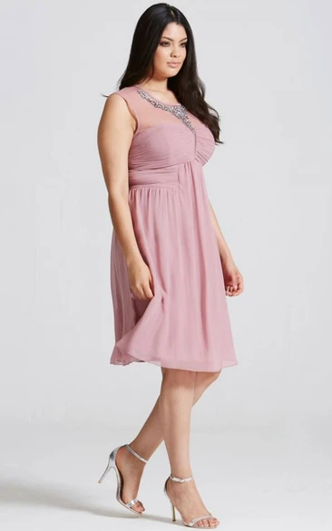 Mini Ruched Scoop Neck Sleeveless Chiffon Bridesmaid Dress
