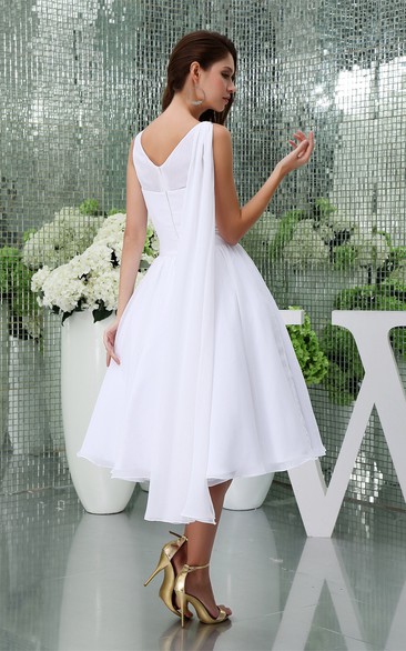 Cap Sleeve A-line Tea-length Chiffon Dress Ivory main image 1