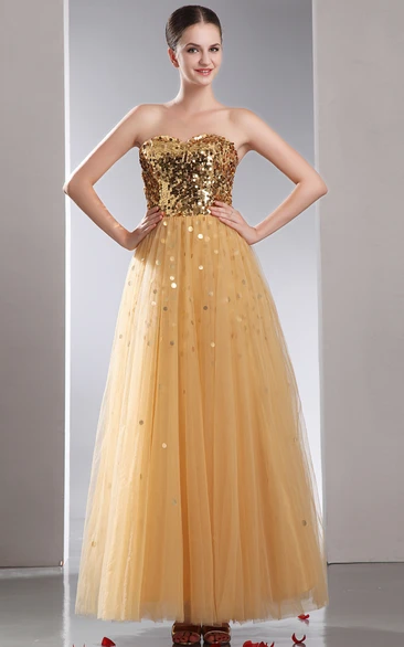 Sweetheart A-Line Dress With Sequins and Tulle Overlay