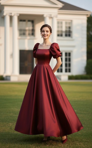 Vintage 1950s Style Modest Satin Prom Dress