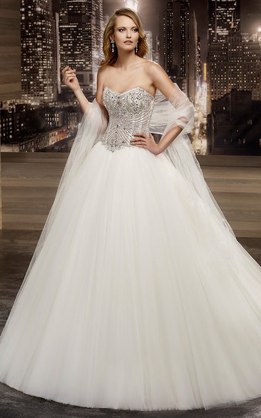 Sweetheart A-line Wedding Gown with Crystal Corset and Puffy Skirt 
