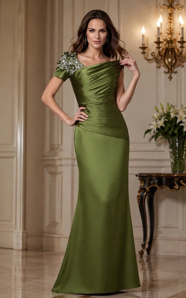 Asymmetrical Mermaid Satin Rhinestone and Gown With Ruching