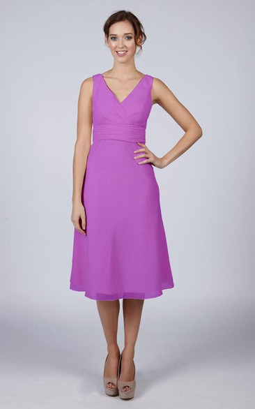 V Back V Back A-line Chiffon Short Dress Violet