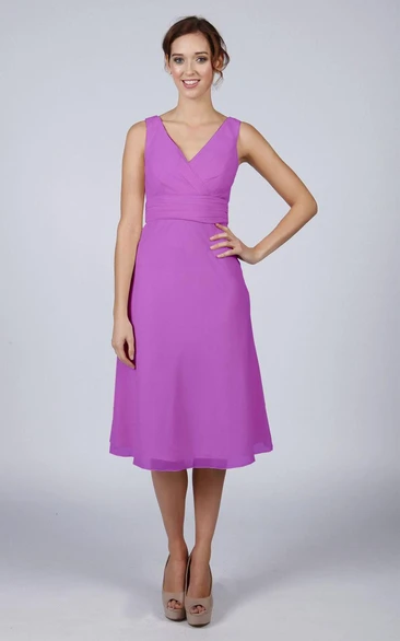 V Back V Back A-line Chiffon Short Dress Violet