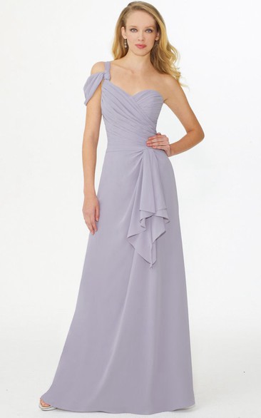 One-Shoulder Sleeveless Criss-Cross Chiffon Bridesmaid Dress With Draping