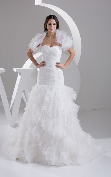 Refined Sweetheart Ruched A-Line Dress With Ruffles and Bolero