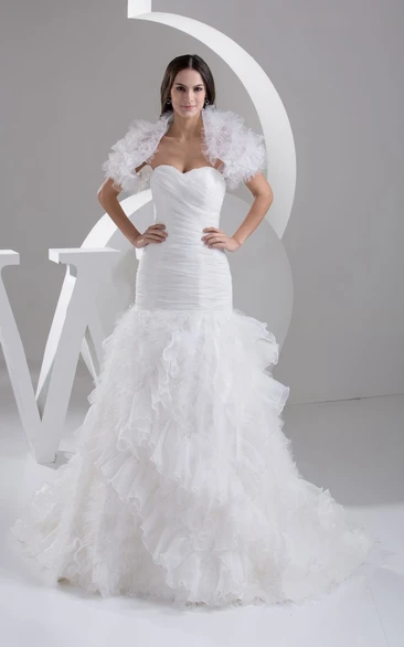 Refined Sweetheart Ruched A-Line Dress With Ruffles and Bolero