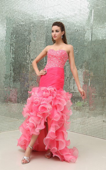 Sweetheart Mermaid Front-Split Ruffles and Gown With Beading