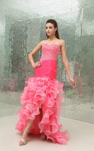 Sweetheart Mermaid Front-Split Ruffles and Gown With Beading