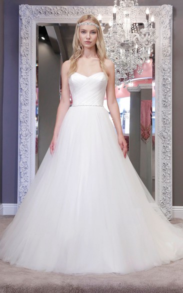 Ball Gown Jeweled Sweetheart Tulle Wedding Dress With Criss Cross