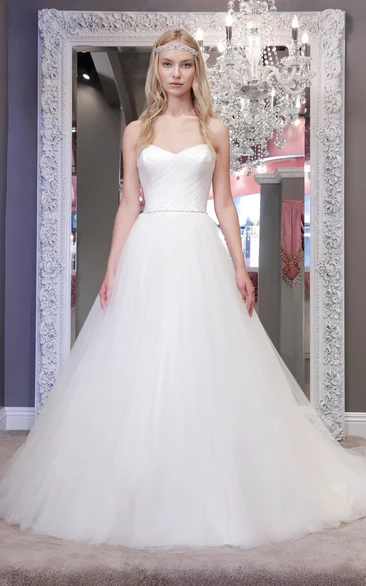 Ball Gown Jeweled Sweetheart Tulle Wedding Dress With Criss Cross
