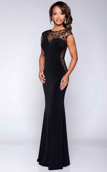 Sheath Cap Sleeve Jersey Prom Dress With Illusion Style