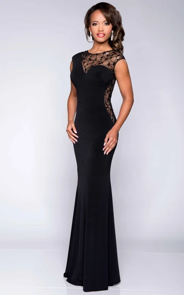 Sheath Cap Sleeve Jersey Prom Dress With Illusion Style