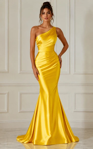 Daffodil One-Shoulder Satin Mermaid Formal Gown