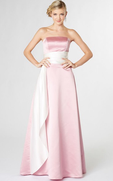 Floor-Length Strapless Draped Satin Bridesmaid Dress With Corset Back