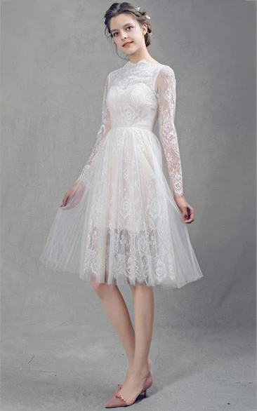 French Lace Short Tulle Wedding With Sleeves Dress