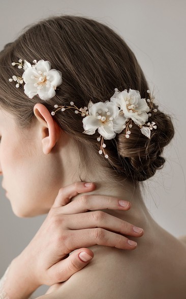 Western Style Tulle Flower Hair Clips with Beads