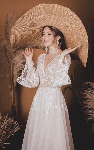 Cream Boho Lace Wedding Dress