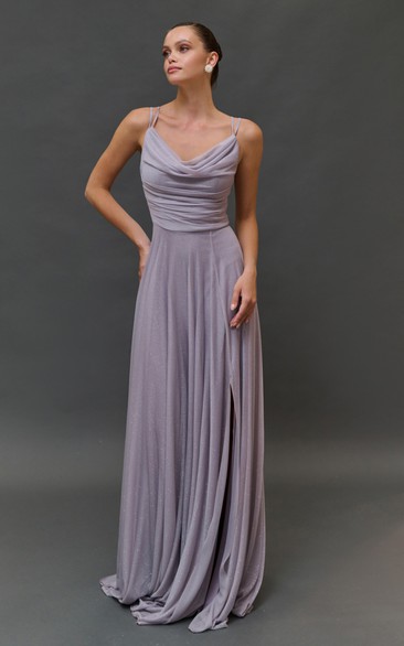 Spaghetti Cowl-neck Empire Chiffon Ruched Dress