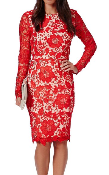 Long-sleeved Knee-length Illusion Lace Dress