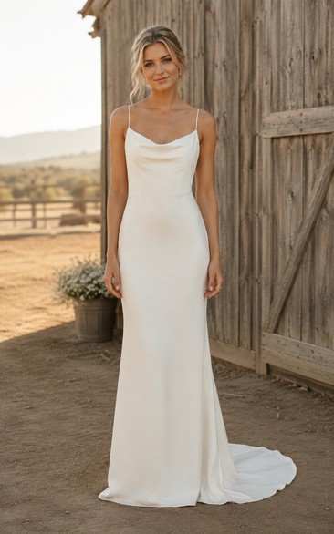 Country Cowl Satin Sheath Wedding Dress with Draping