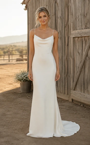 Country Cowl Satin Sheath Wedding Dress with Draping