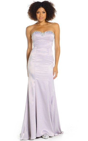 Sheath Floor-Length Sweetheart Sleeveless Beaded Satin Prom Dress