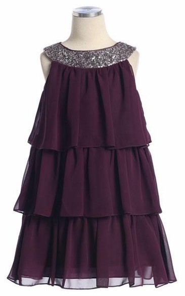 Embroideried Chiffon&Sequins Flower Girl Dress