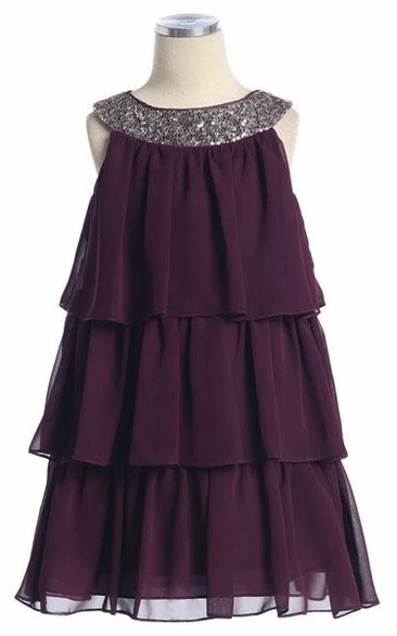 Embroideried Chiffon&Sequins Flower Girl Dress