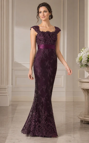 Cap-Sleeved Mother Of The Bride Dress With Appliques And Square Back
