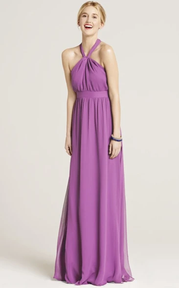 Sleeveless Halter Bowed Chiffon Bridesmaid Dress