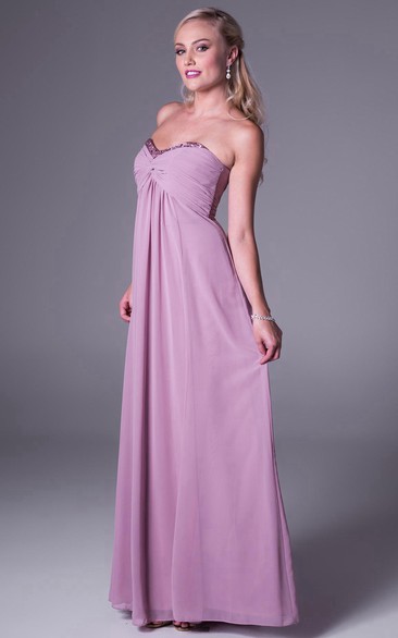 Maxi Beaded Sweetheart Empire Chiffon Bridesmaid Dress With Ruching And Zipper