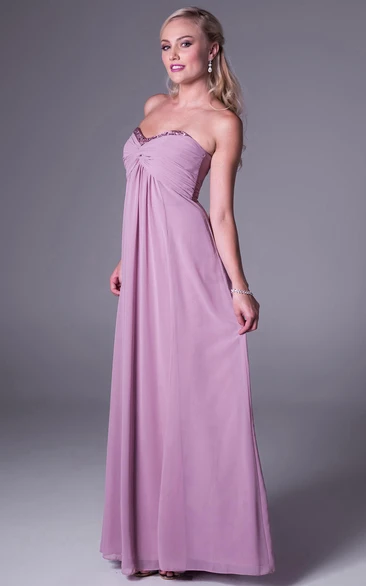Maxi Beaded Sweetheart Empire Chiffon Bridesmaid Dress With Ruching And Zipper