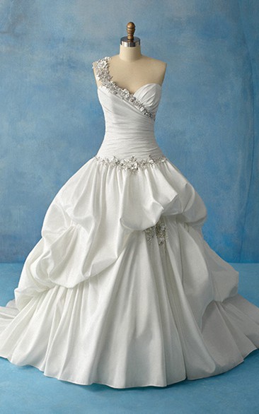 Taffeta One-Shoulder Ball Gown With Tiers
