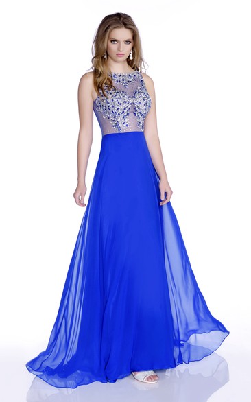 A-Line Sleeveless Chiffon Gown With Shining Rhinestone Bust